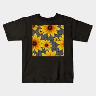 Blackeyed Susan on Burlap Grey Repeat 5748 Kids T-Shirt